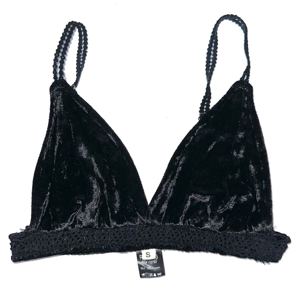 POL Black Velvet Triangle Bralette Size Small